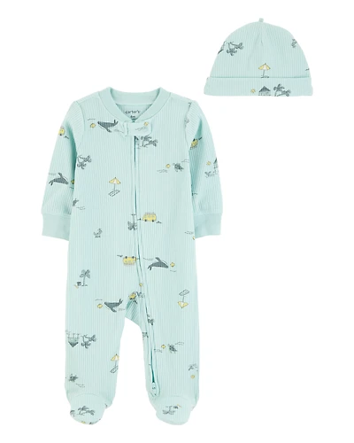 Baby 2-Piece Beach 2-Way Zip Sleep & Play Pajamas - Blue