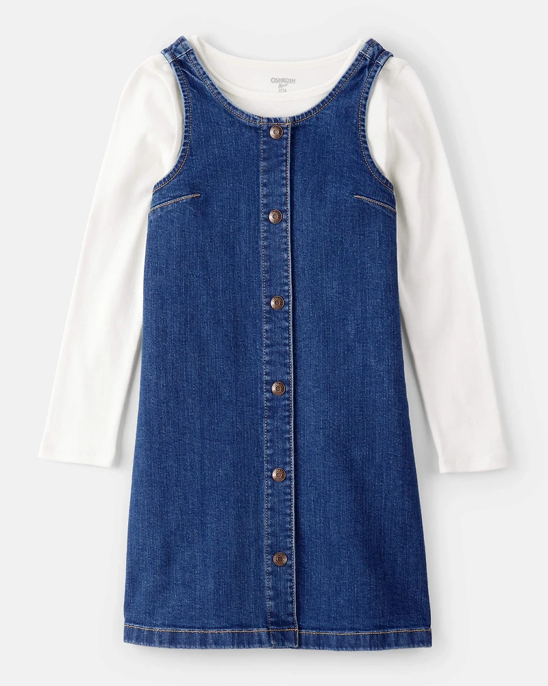 Girls 2-Piece Denim Long-Sleeve Dress Set