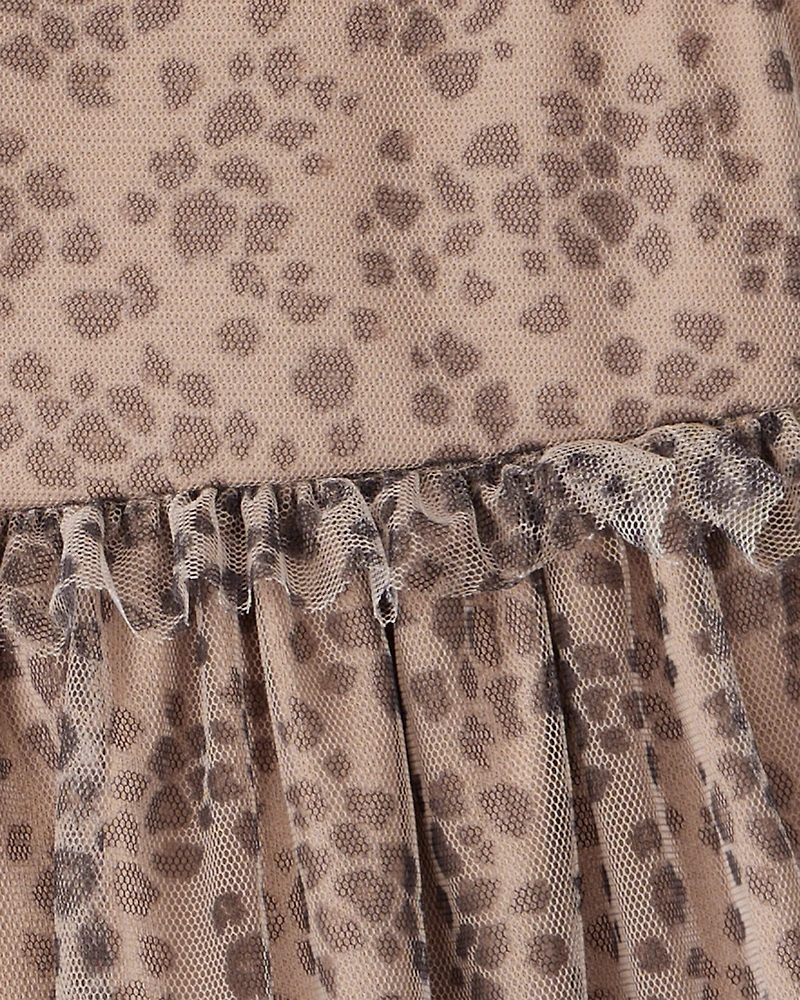 Toddler Girl Leopard Print Sleeveless Tulle Occasion Dress - Brown