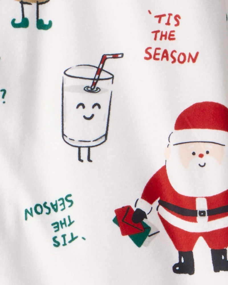 Kid Beige Santa Milk & Cookies Fleece Long-Sleeve Loose Fit 2-Piece Pajamas - White