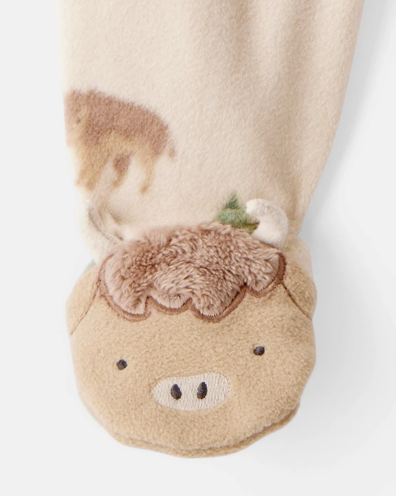 Baby Boy Buffalo Print Loose Fit Long-Sleeve Sleep & Play Pajamas - Brown