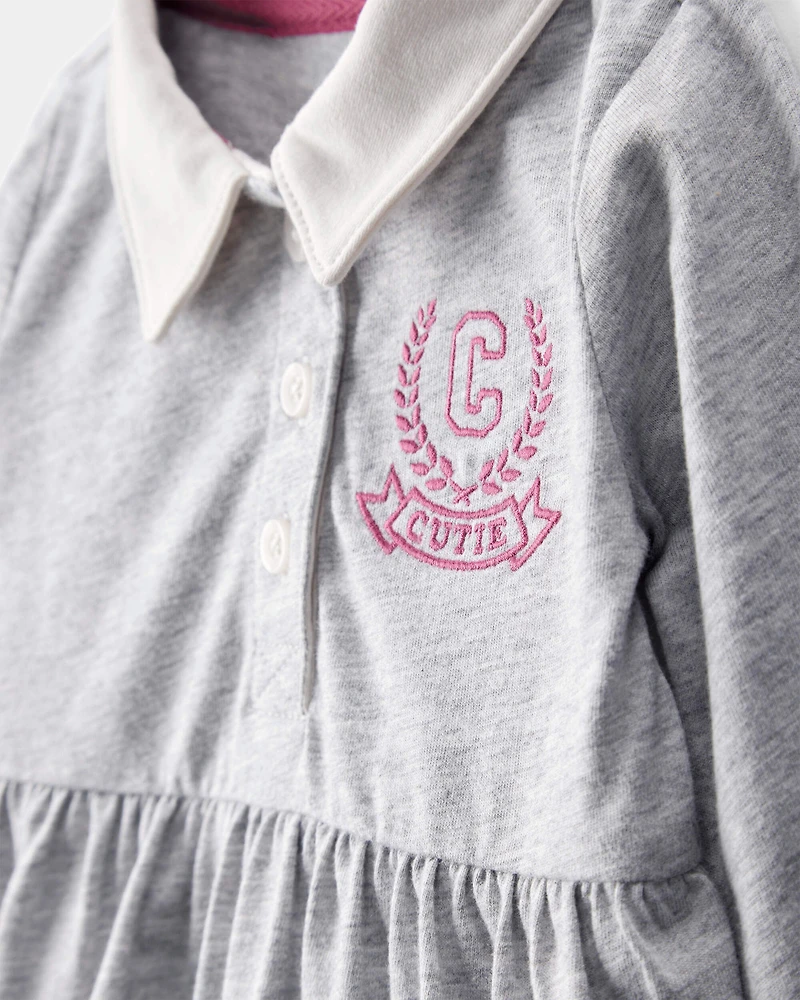 Baby Varsity Polo Bodysuit Dress - Grey
