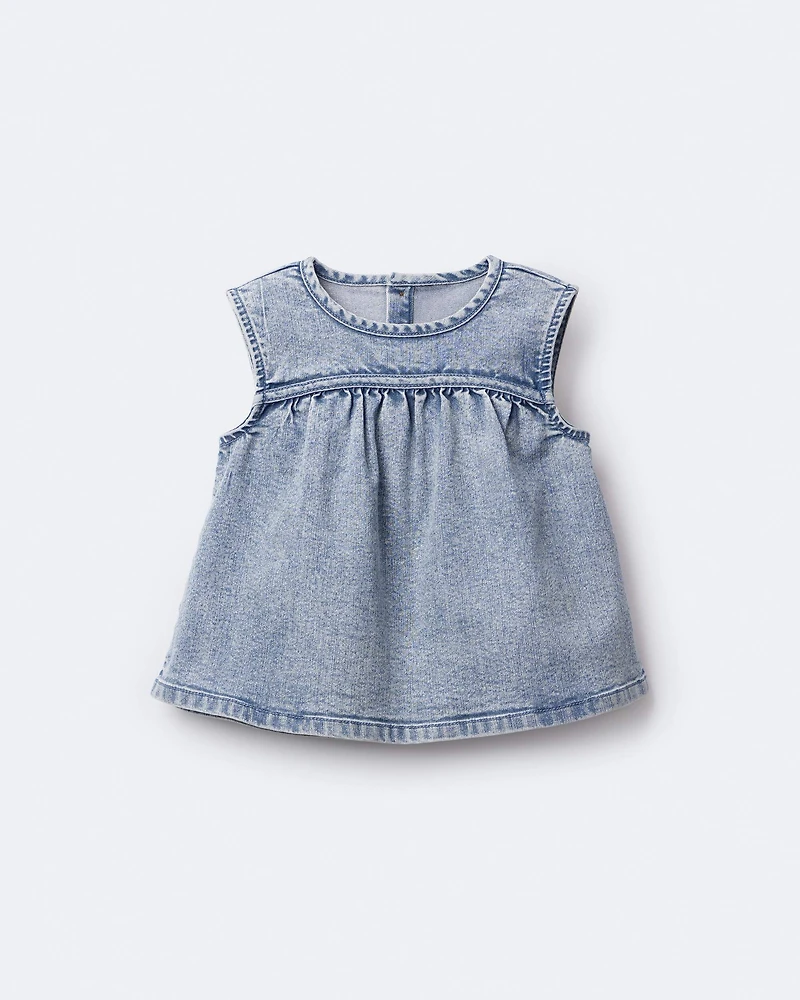Toddler Girl Sleeveless Denim Top in Avenue Wash - Blue