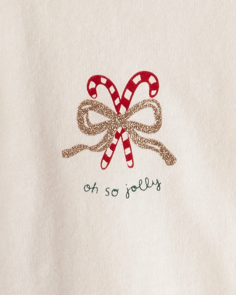 Baby Girl 2-Piece Candy Cane Ruffle Bodysuit & Pant Set - Cream/Red