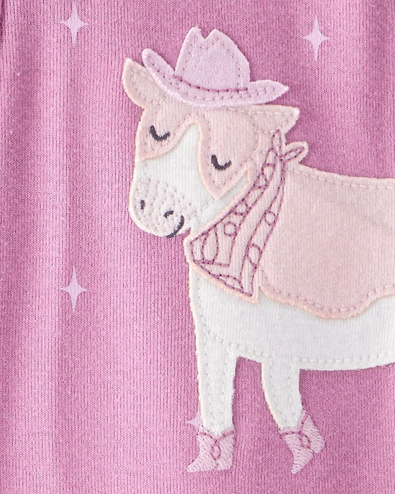 Baby Girl Cowgirl Print 100% Cotton Long-Sleeve 2-Way Zip 1-Piece Pajamas - Pink