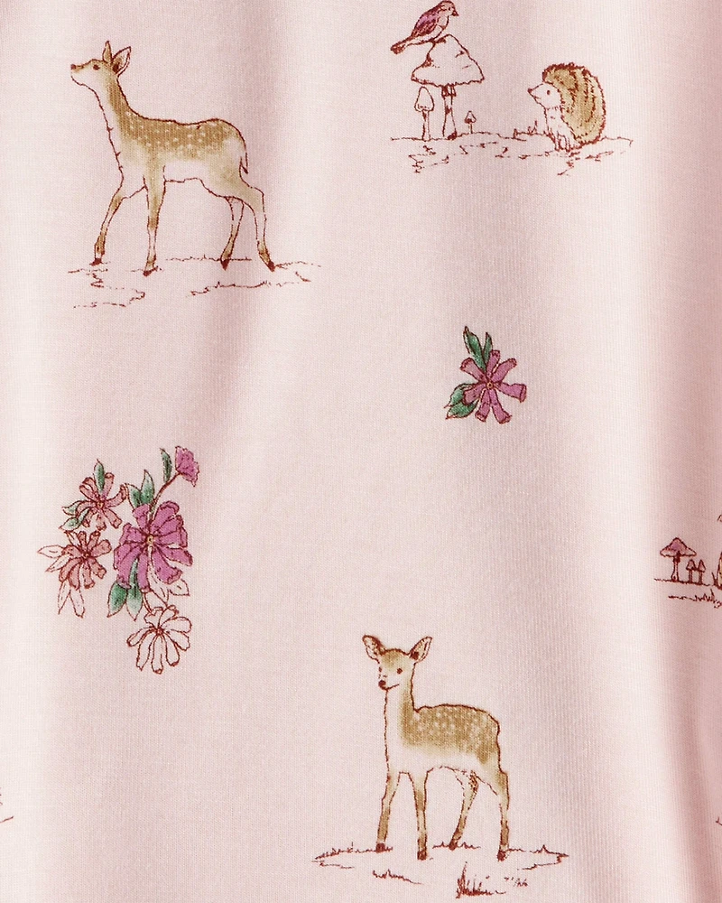 Baby Girl 2-Pack Deer & Floral Print PurelySoft Long-Sleeve Multipack Bodysuits - Burgundy/Pink