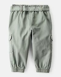 Baby Girl Cotton Cargo Joggers - Green