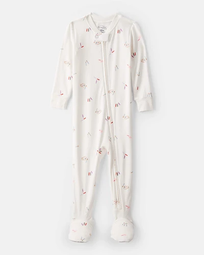 Baby Girl Painting & Coloring Print PurelySoft Long-Sleeve 2-Way Zip 1-Piece Pajamas - Ivory