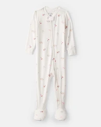 Baby Girl Painting & Coloring Print PurelySoft Long-Sleeve 2-Way Zip 1-Piece Pajamas - Ivory