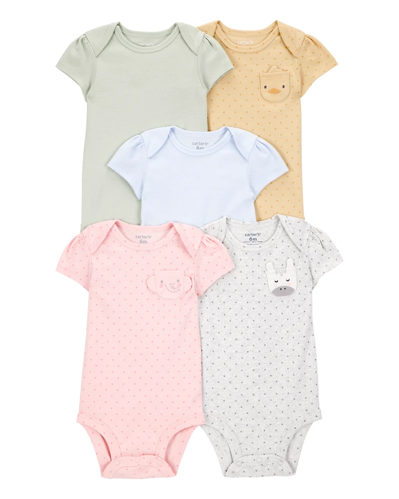Baby Girl 5-Pack Animal Short-Sleeve Cotton Bodysuits