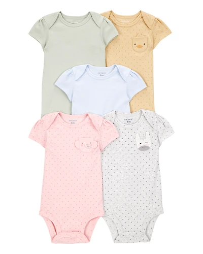Baby Girl 5-Pack Animal Short-Sleeve Cotton Bodysuits