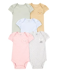 Baby Girl 5-Pack Animal Short-Sleeve Cotton Bodysuits
