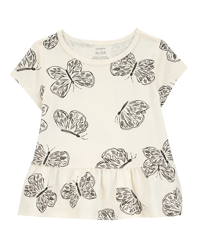 Butterfly Short-Sleeve Peplum Tee - Cream