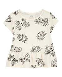 Butterfly Short-Sleeve Peplum Tee - Cream