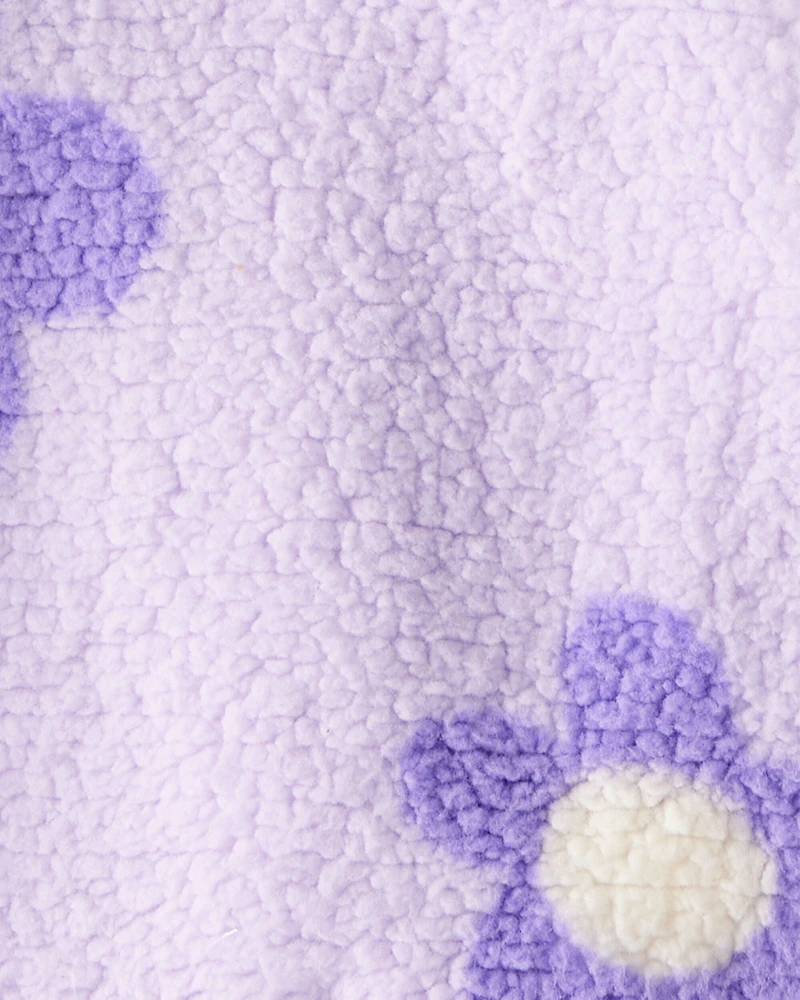 Baby Girl Floral Sherpa Quarter-Zip Pullover - Purple