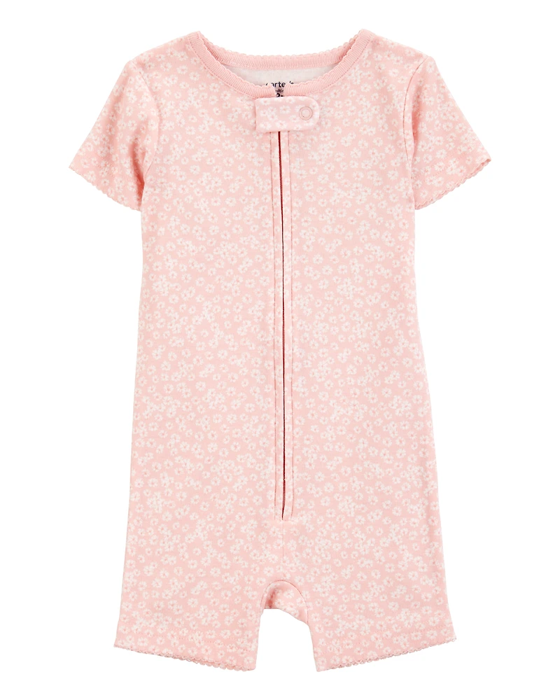 Toddler Girl 1-Piece Floral 100% Snug Fit Cotton Romper PJs - Pink