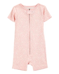Toddler Girl 1-Piece Floral 100% Snug Fit Cotton Romper PJs - Pink