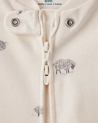 Baby Sheep Print 100% Cotton Long-Sleeve Sleep & Play - Ivory