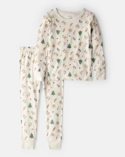 Toddler Festive Holiday PurelySoft Snug Fit 2-Piece Pajamas - Cream