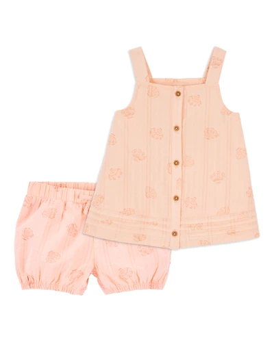 Toddler 2-Piece Seashell Cotton Tank & Pull-On Shorts Set - Coral