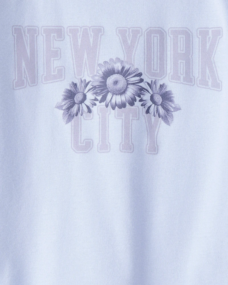 Girls 2-Piece New York Short-Sleeve Graphic Tee & Flare Pants Set - Blue