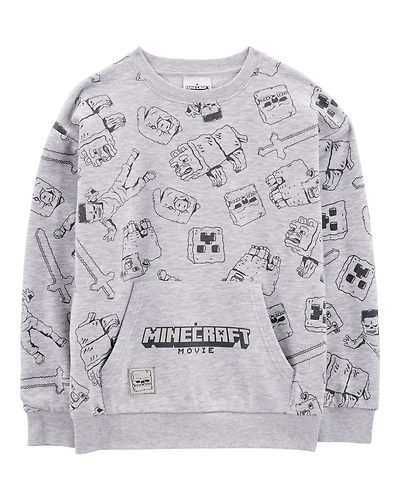 Kid Minecraft Print Pullover - Grey