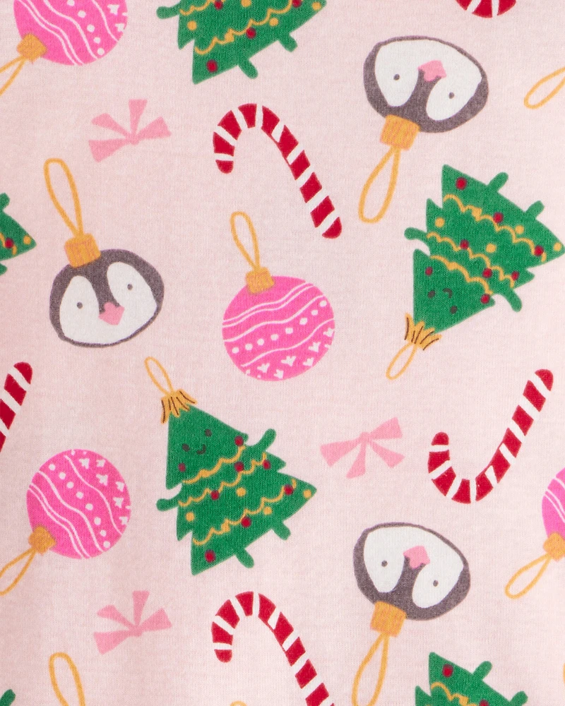 Baby Pink Ornaments 100% Cotton Long-Sleeve Snug Fit 2-Piece Pajamas - Pink