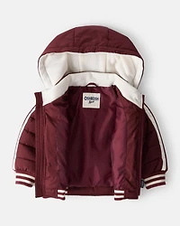Baby Boy Striped Sleeves Hooded Puffer Jacket - Red
