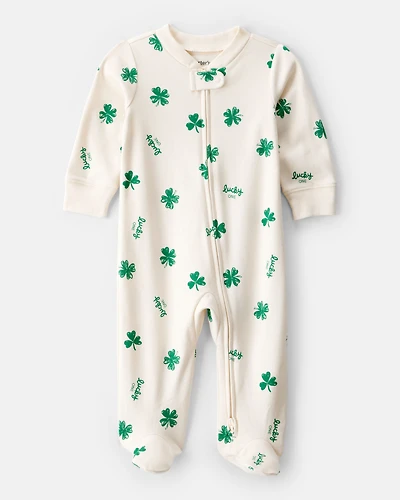 Baby St. Patrick's Day 100% Cotton Snug Fit 2-Way Zip Sleep & Play Pajamas - Ivory