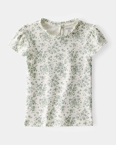 Toddler Floral Short-Sleeve Fashion Top - Green/White