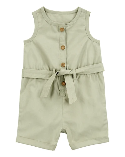 Baby Girl Sleeveless Canvas Romper - Olive