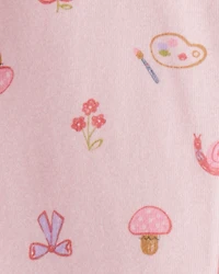 Toddler Girl Paint Floral 100% Cotton Long-Sleeve 1-Piece Pajamas - Pink