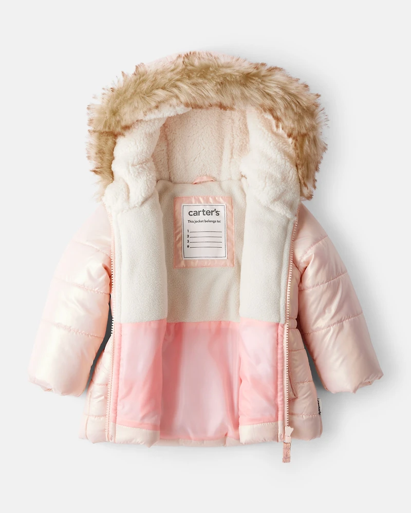 Baby Girl Hooded Heavyweight Winter Jacket - Pink