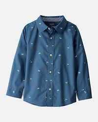Boys Video Game Print Button-Down Shirt - Blue