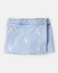 Toddler Girl 2-Piece Button-Up Sleeveless Vest & Embroidered Denim Skort Set - Cream/Blue