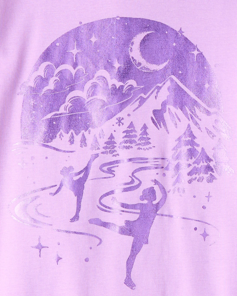 Girls Ice Skates 100% Cotton Snug Fit 4-Piece Pajamas - Purple