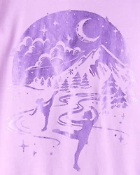 Girls Ice Skates 100% Cotton Snug Fit 4-Piece Pajamas - Purple