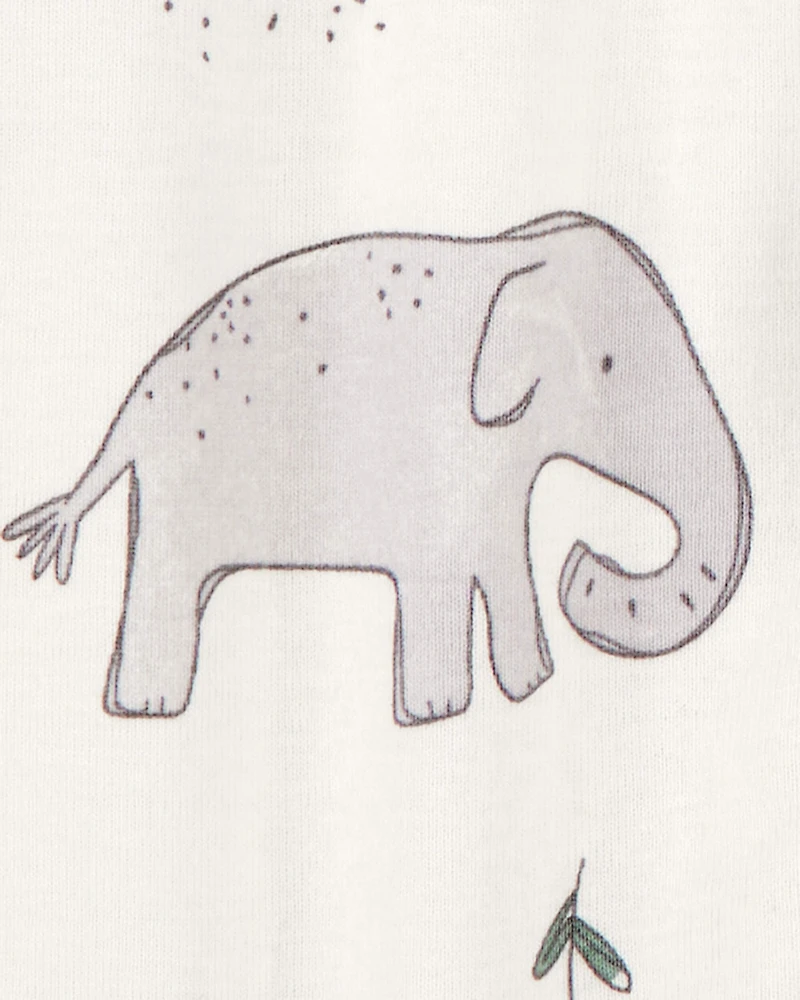 Baby 2-Pack Striped Elephant 2-Way Zip Cotton Sleep & Play Pajamas - Grey