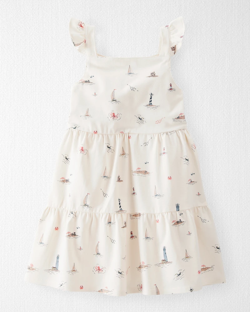 Toddler Organic Cotton Dress Coastal Vacation Print