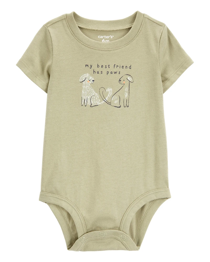 Baby Dog Best Friend Short-Sleeve Bodysuit - Olive