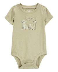 Baby Dog Best Friend Short-Sleeve Bodysuit - Olive