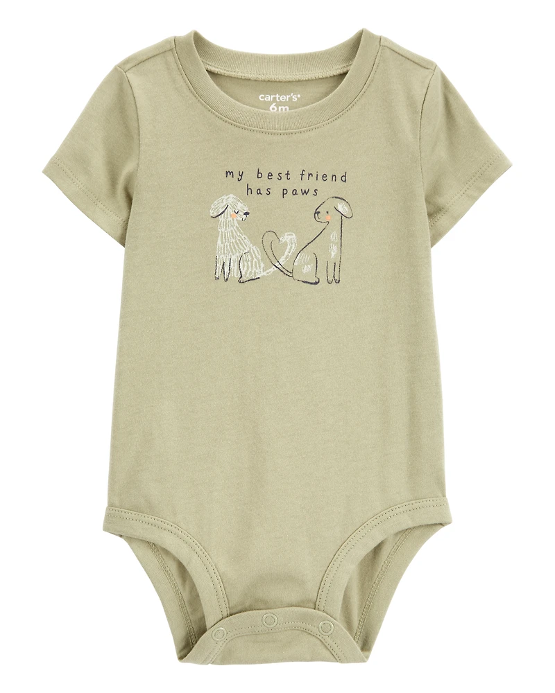 Baby Dog Best Friend Short-Sleeve Bodysuit - Olive