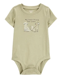Baby Dog Best Friend Short-Sleeve Bodysuit - Olive