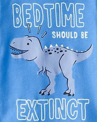 Baby Boy Dinosaur Print 100% Cotton Long-Sleeve 4-Piece Pajamas - White/Blue