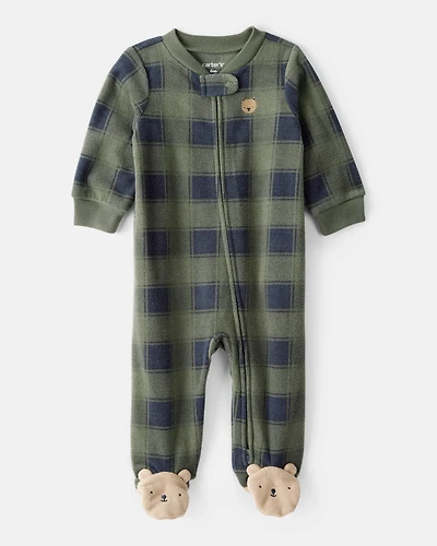 Baby Boy Bear Plaid Print Loose Fit Long-Sleeve Sleep & Play Pajamas - Green