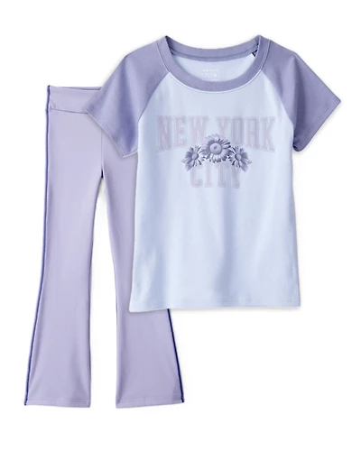 Girls 2-Piece New York Short-Sleeve Graphic Tee & Flare Pants Set - Blue