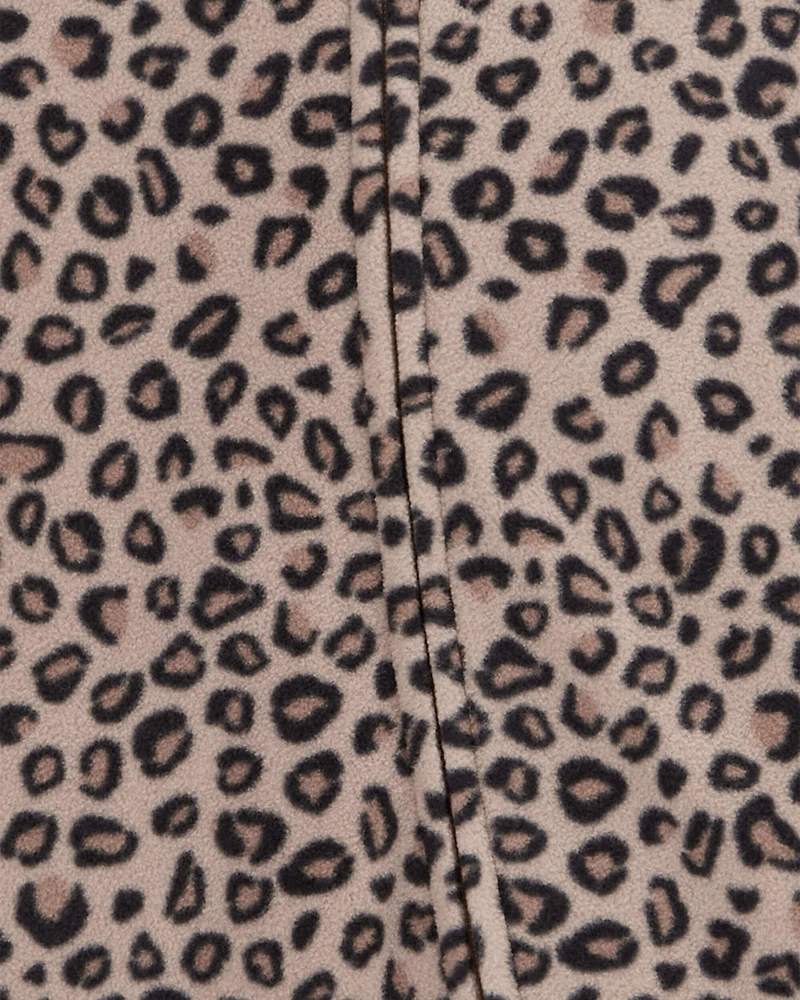 Baby Girl Leopard Print Loose Fit Long-Sleeve 2-Way Zip Sleep & Play Pajamas - Brown