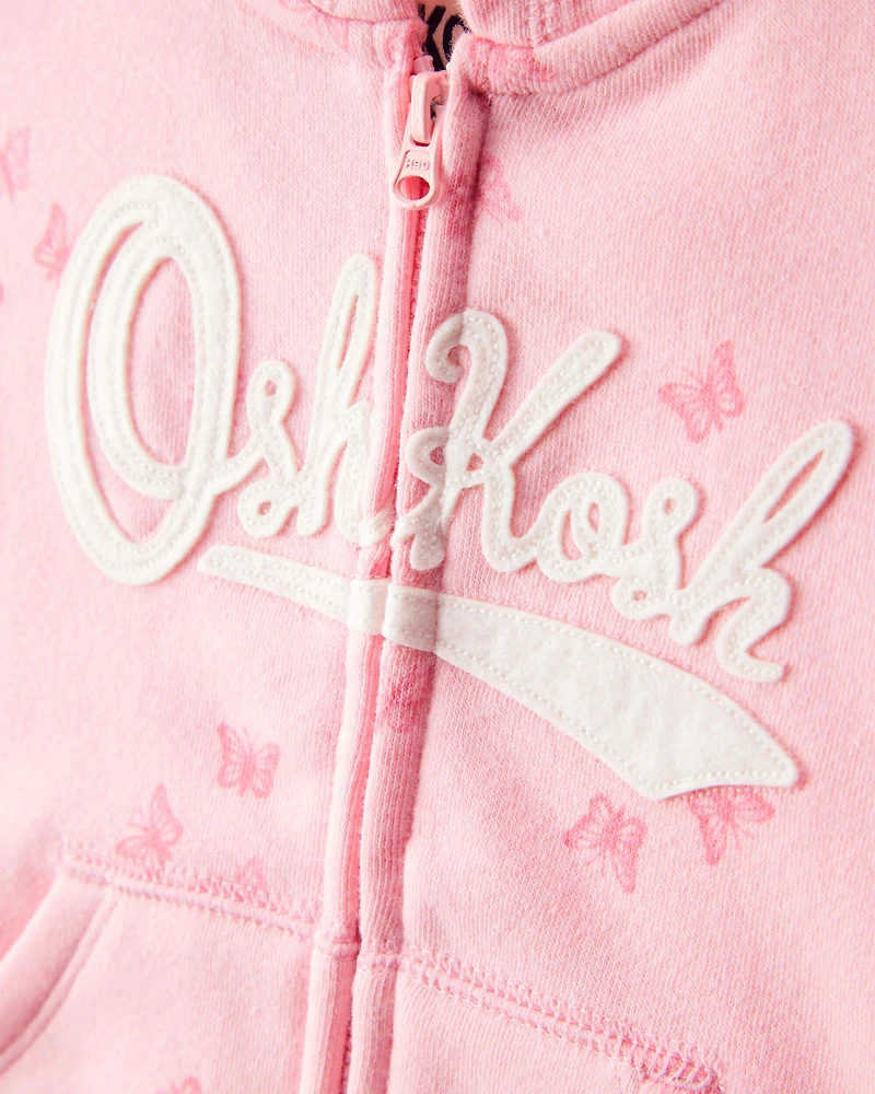 Baby Girl Butterfly Print DayDream Fleece Hooded Zip-Up Jacket - Pink