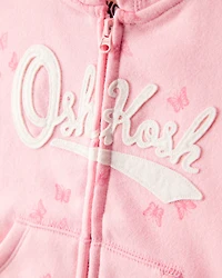 Baby Girl Butterfly Print DayDream Fleece Hooded Zip-Up Jacket - Pink