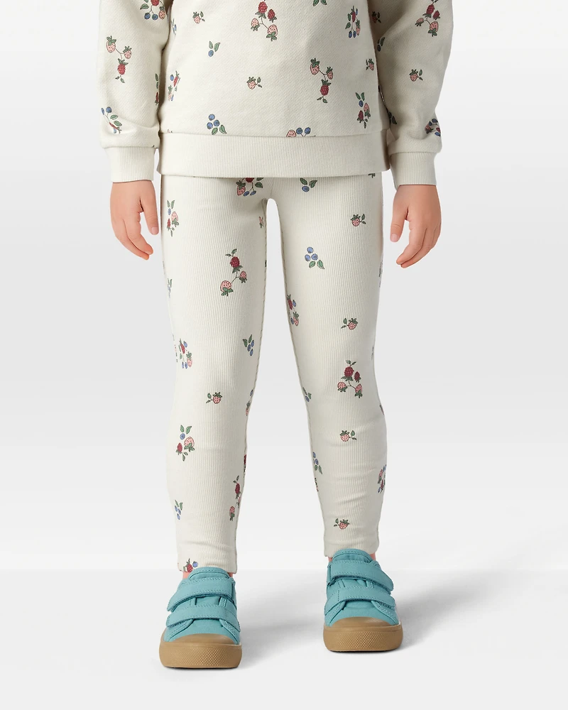Toddler Girl Organic Cotton Ribbed Knit Pants in Berry Blossom Print